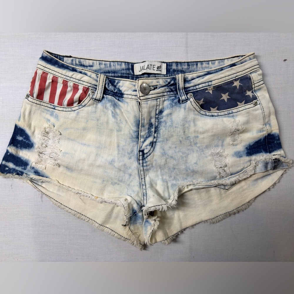 Jalate Women’s Denim Flag Patriotic Cut Of Jean Short Shorts Size 6